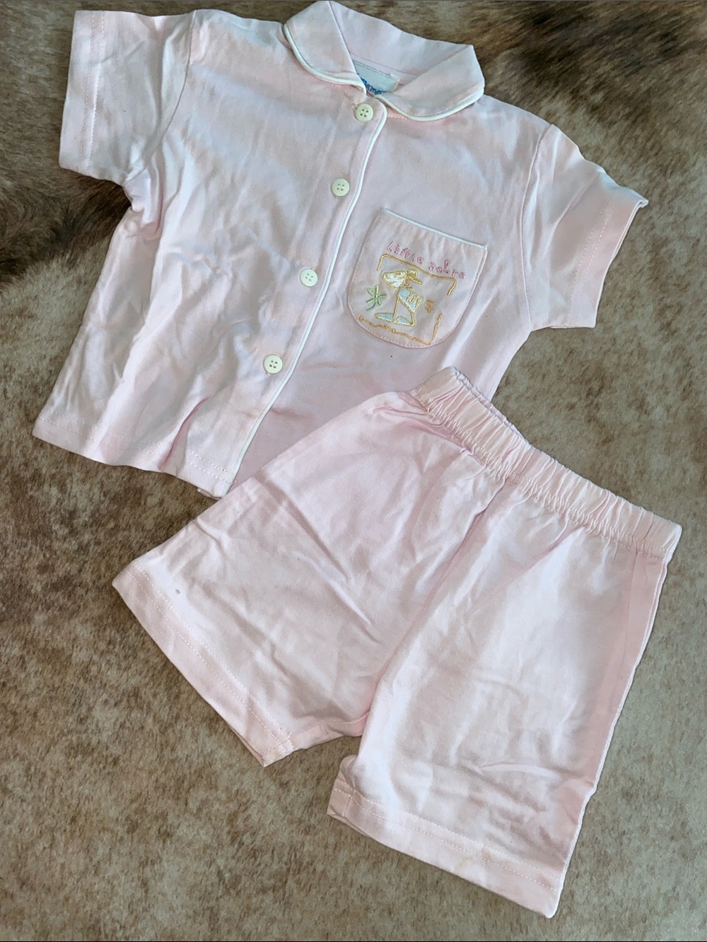 Petit Bateau Pale Pink Short Sleeve Pajama Set with Embroidered Pocket